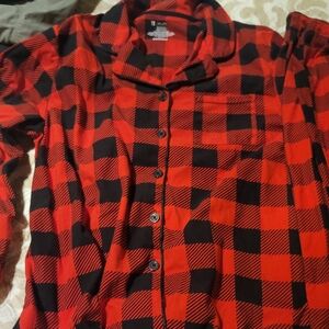 Red and Black Plaid Button-Up Shirt And Pants Pajama Set